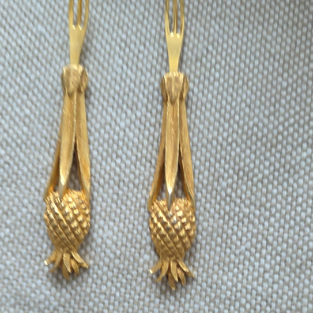 Vintage Set of 2 Janis Collection 24 K Gold Plated Cocktail Pineapple Forks MCM